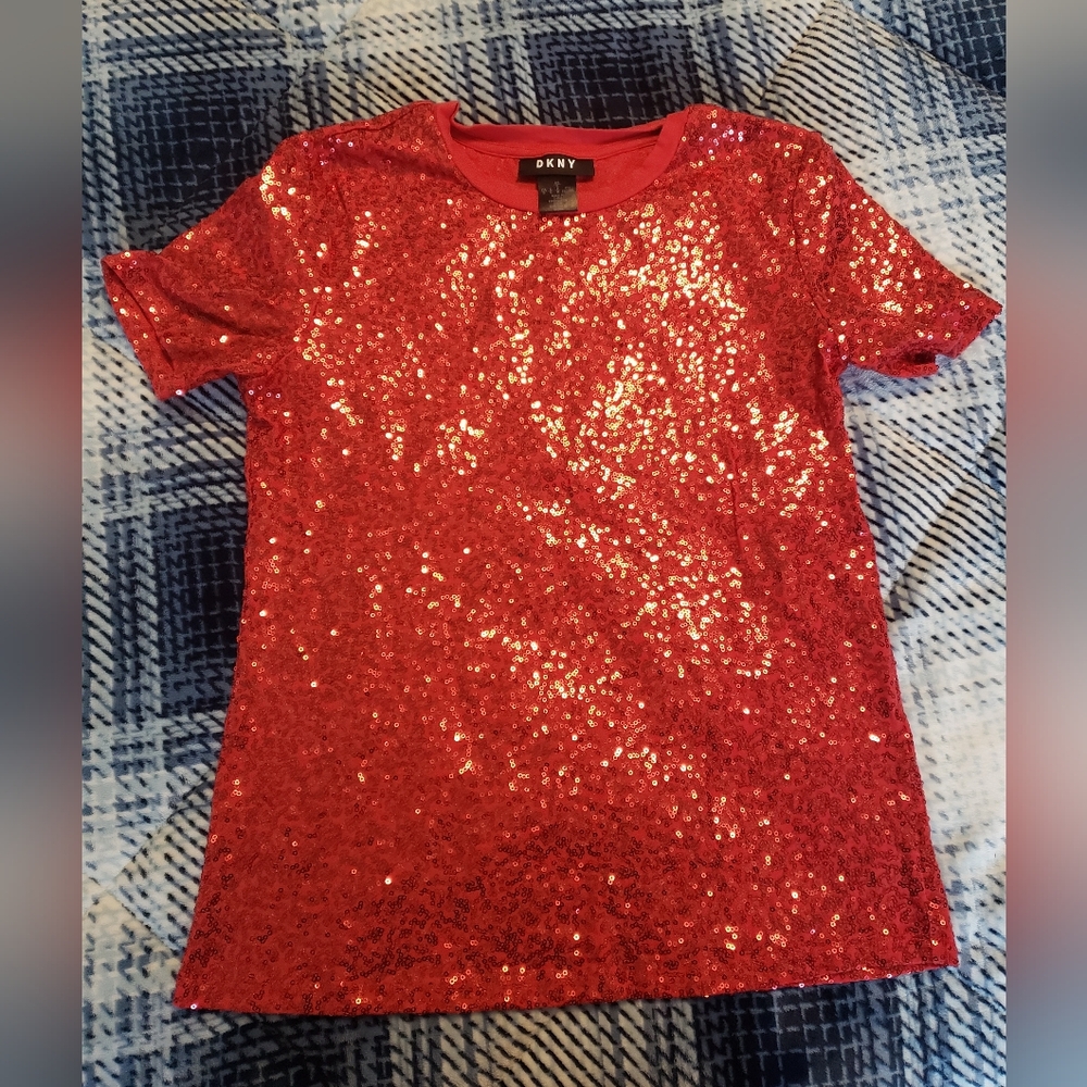 DKNY Shimmering Red Sequin Tee